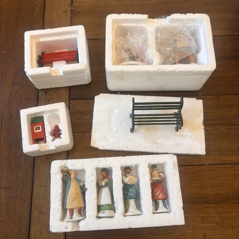 Dept 56 Village Accessories Lot: Shopkeepers, Candle Maker, Benches, Mailbox